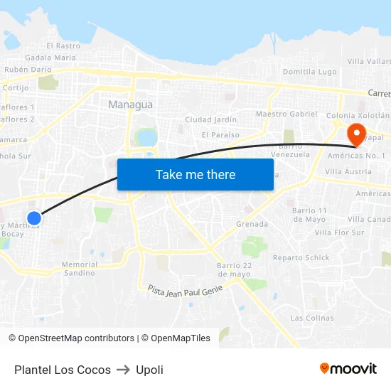 Plantel Los Cocos to Upoli map