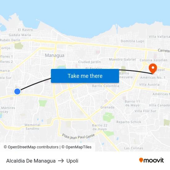 Alcaldia De Managua to Upoli map