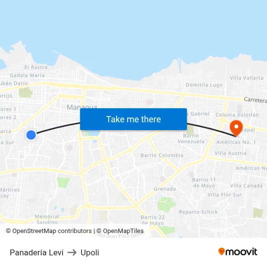 Panadería Levi to Upoli map