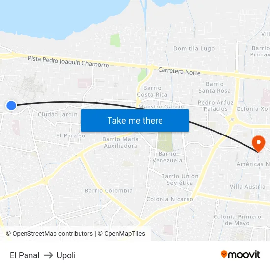 El Panal to Upoli map