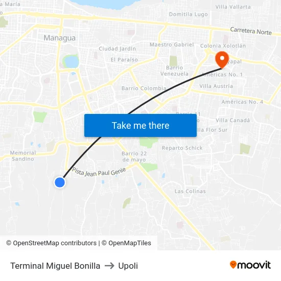 Terminal Miguel Bonilla to Upoli map