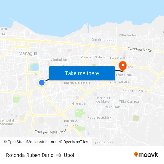 Rotonda Ruben Dario to Upoli map