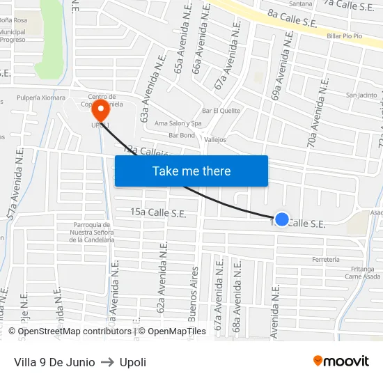 Villa 9 De Junio to Upoli map