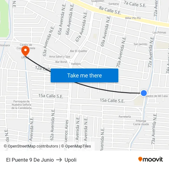 El Puente 9 De Junio to Upoli map