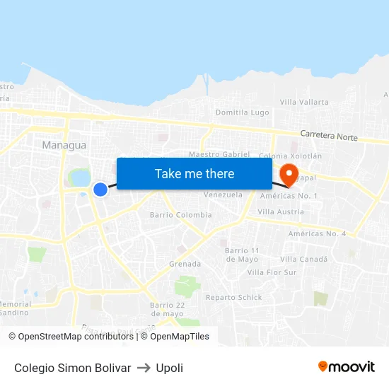 Colegio Simon Bolivar to Upoli map