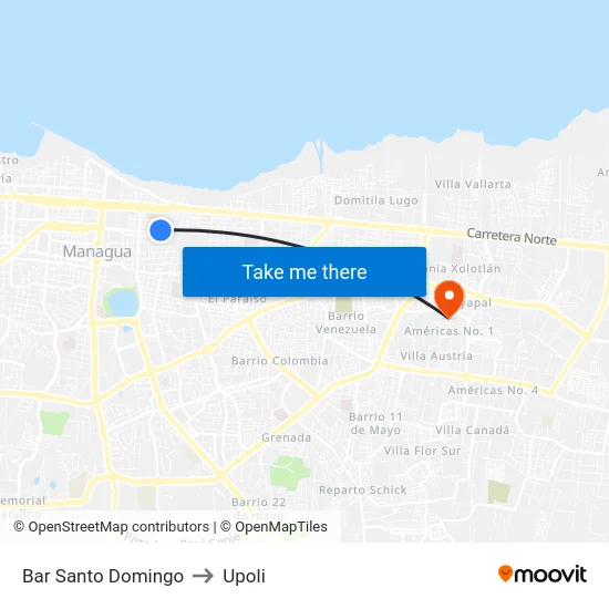 Bar Santo Domingo to Upoli map