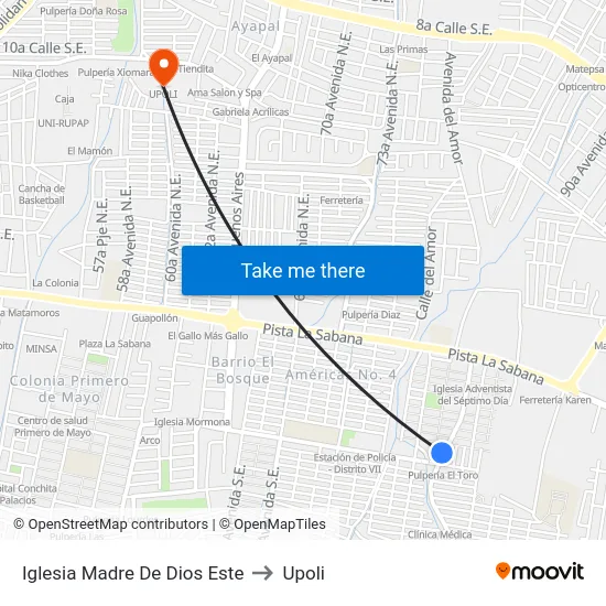 Iglesia Madre De Dios Este to Upoli map