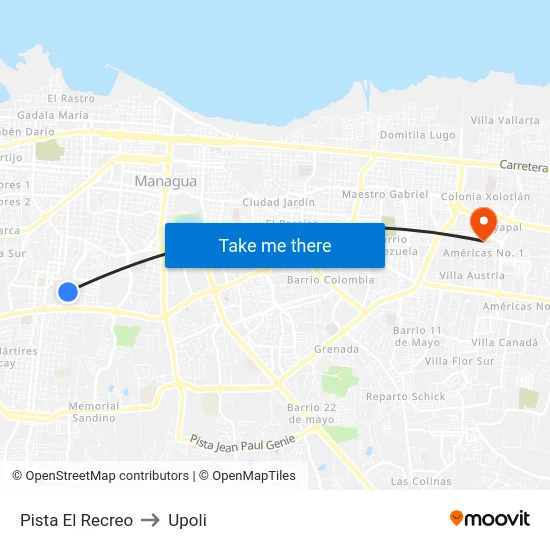 Pista El Recreo to Upoli map