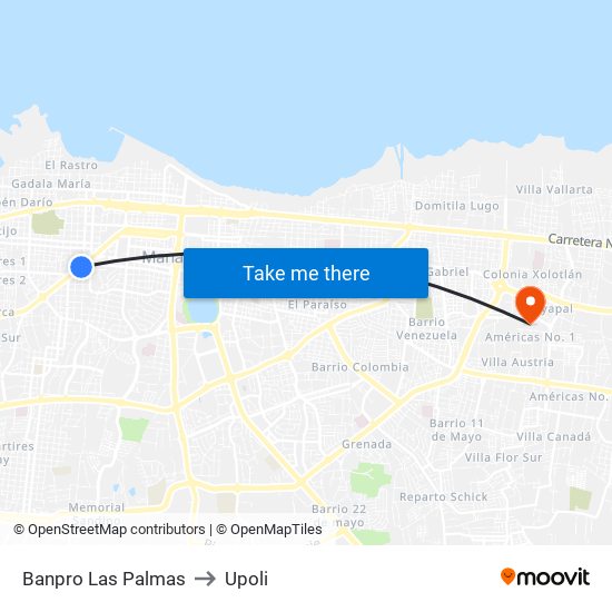 Banpro Las Palmas to Upoli map