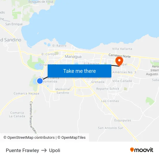 Puente Frawley to Upoli map