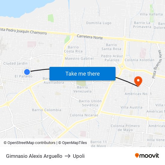 Gimnasio Alexis Arguello to Upoli map