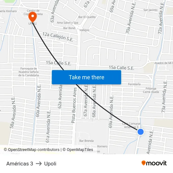 Américas 3 to Upoli map