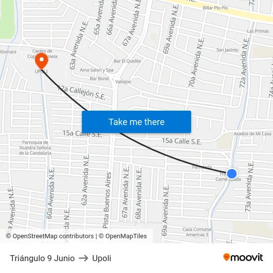 Triángulo 9 Junio to Upoli map