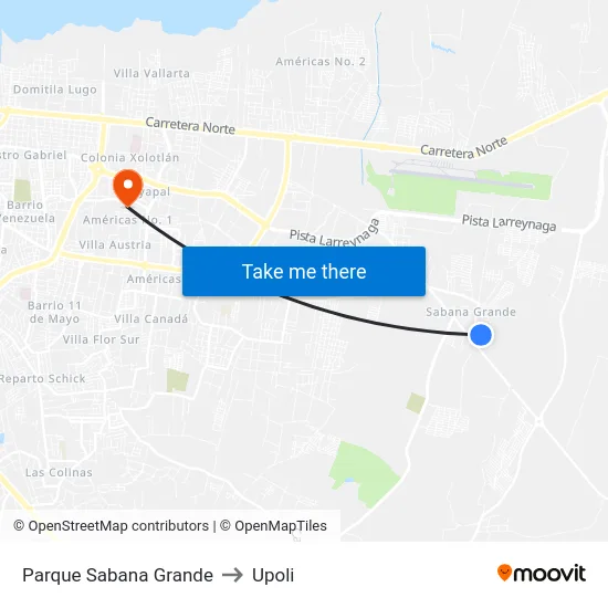 Parque Sabana Grande to Upoli map