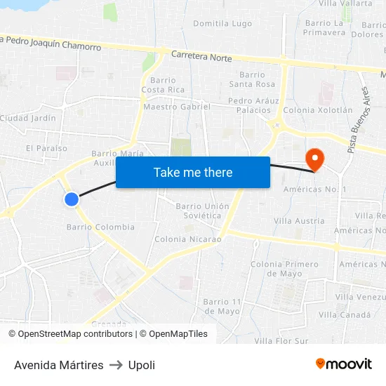 Avenida Mártires to Upoli map