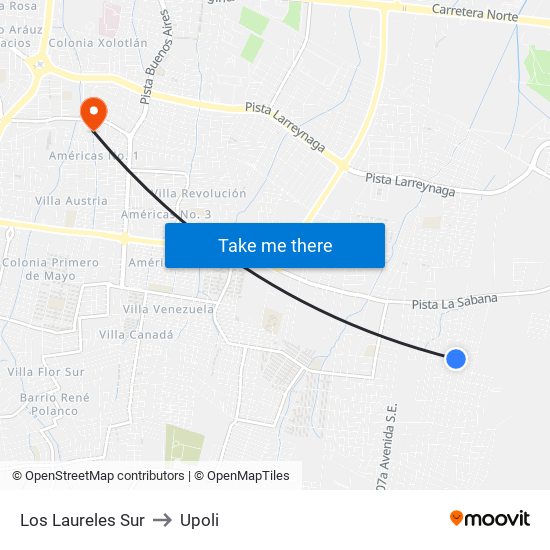 Los Laureles Sur to Upoli map