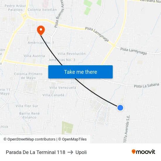 Parada De La Terminal 118 to Upoli map