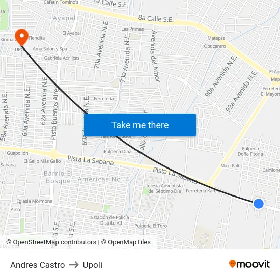 Andres Castro to Upoli map
