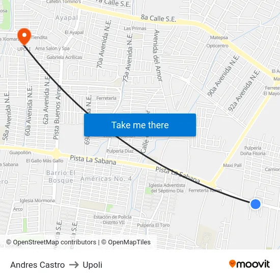 Andres Castro to Upoli map