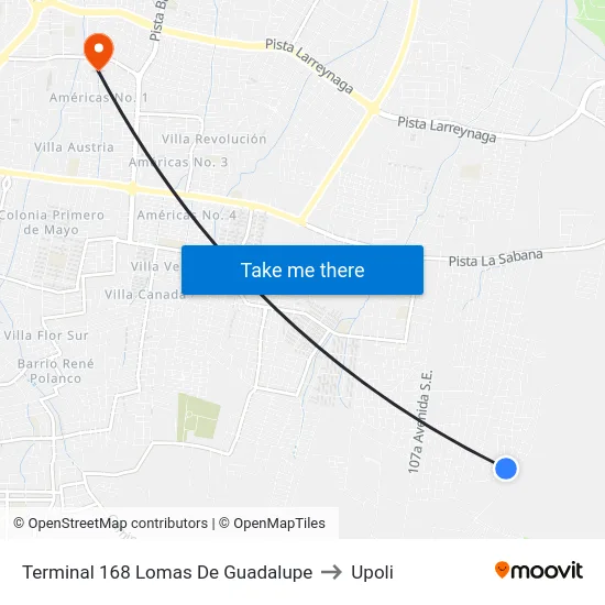 Terminal 168 Lomas De Guadalupe to Upoli map