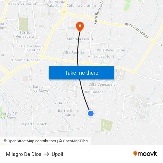 Milagro De Dios to Upoli map