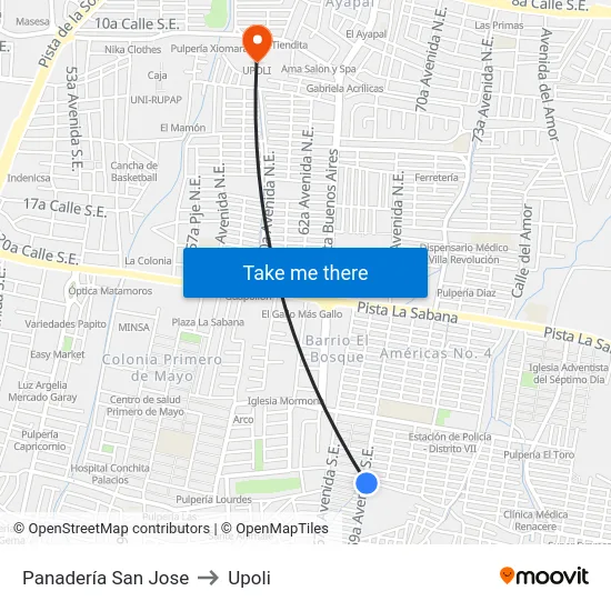 Panadería San Jose to Upoli map