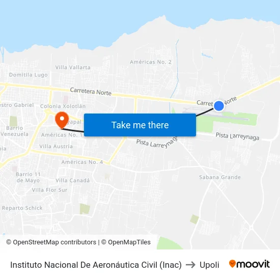 Instituto Nacional De Aeronáutica Civil (Inac) to Upoli map