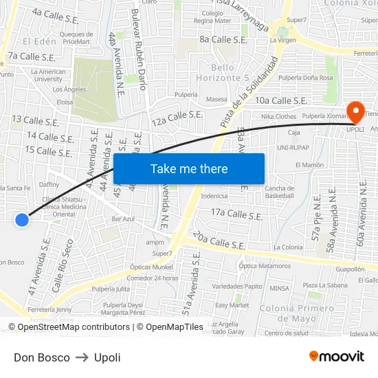 Don Bosco to Upoli map