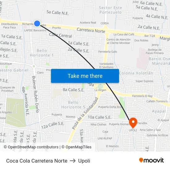 Coca Cola Carretera Norte to Upoli map