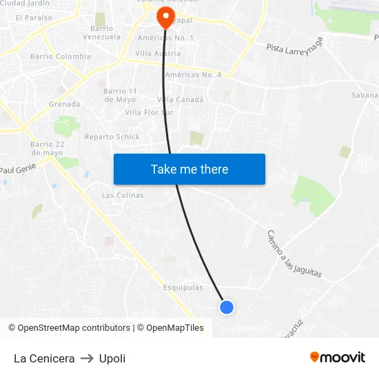 La Cenicera to Upoli map