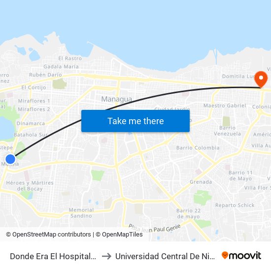 Donde Era El Hospital Velez Paiz to Universidad Central De Nicaragua Ucn map