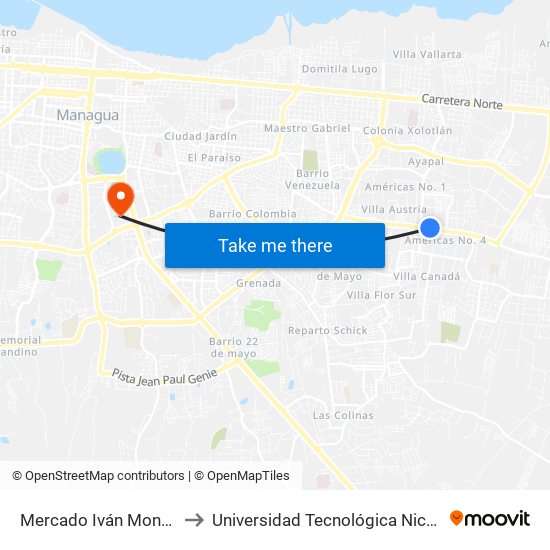 Mercado Iván Montenegro Sur to Universidad Tecnológica Nicaragüense (Utn) map