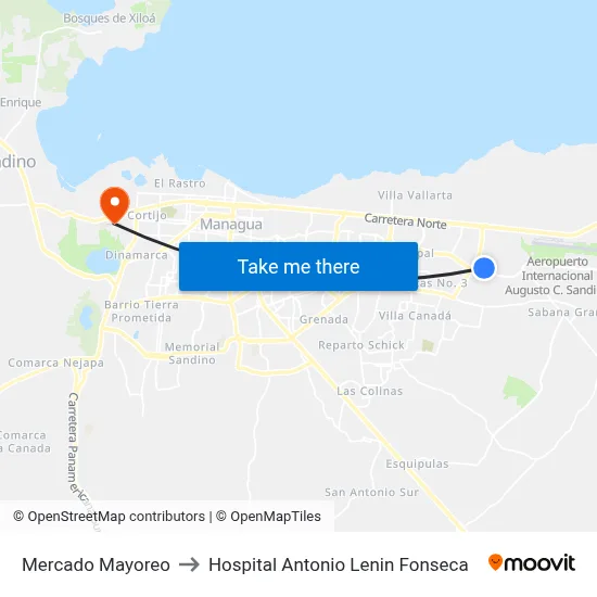 Mercado Mayoreo to Hospital Antonio Lenin Fonseca map