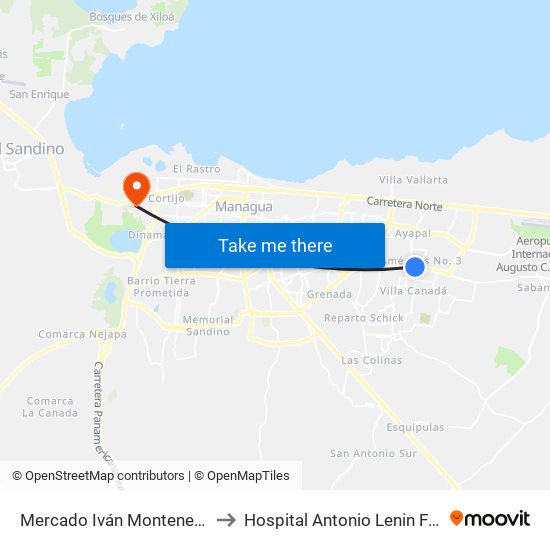 Mercado Iván Montenegro Sur to Hospital Antonio Lenin Fonseca map