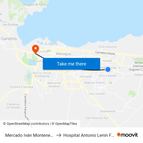 Mercado Iván Montenegro Sur to Hospital Antonio Lenin Fonseca map