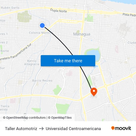 Taller Automotriz to Universidad Centroamericana map