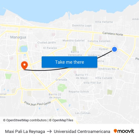 Maxi Pali La Reynaga to Universidad Centroamericana map