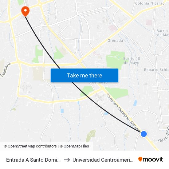 Entrada A Santo Domingo to Universidad Centroamericana map