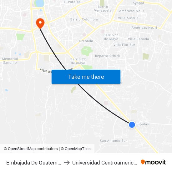 Embajada De Guatemala to Universidad Centroamericana map