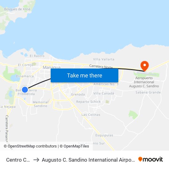 Centro Comercial Nejapa to Augusto C. Sandino International Airport (MGA) (Aeropuerto Internacional Augusto C. Sandino) map