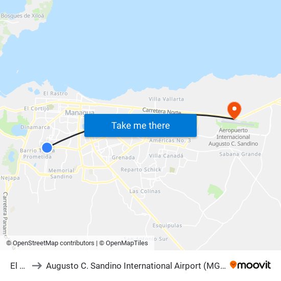 El Zumen to Augusto C. Sandino International Airport (MGA) (Aeropuerto Internacional Augusto C. Sandino) map