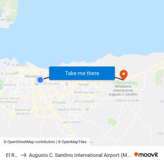 El Redentor to Augusto C. Sandino International Airport (MGA) (Aeropuerto Internacional Augusto C. Sandino) map