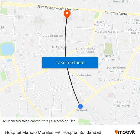 Hospital Manolo Morales to Hospital Solidaridad map