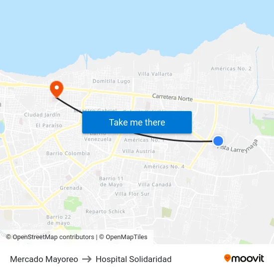 Mercado Mayoreo to Hospital Solidaridad map