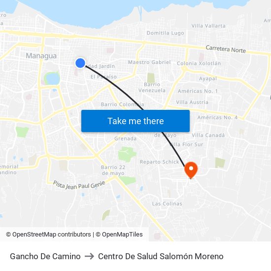 Gancho De Camino to Centro De Salud Salomón Moreno map