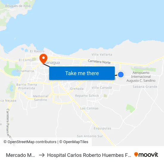 Mercado Mayoreo to Hospital Carlos Roberto Huembes Filial El Carmen map