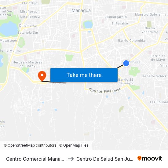 Centro Comercial Managua to Centro De Salud San Judas map