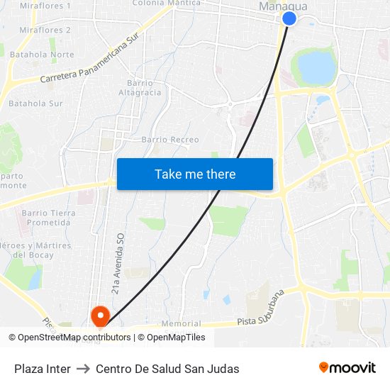 Plaza Inter to Centro De Salud San Judas map