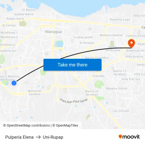 Pulpería Elena to Uni-Rupap map