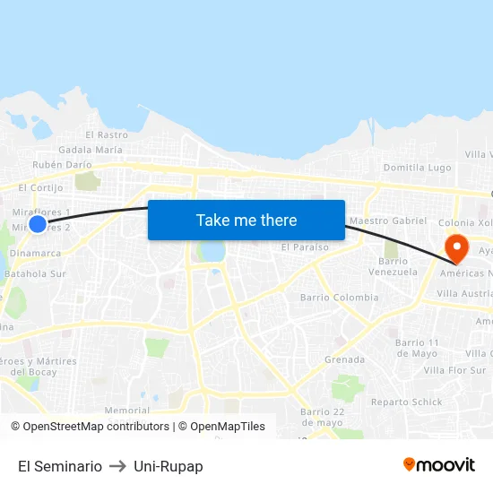 El Seminario to Uni-Rupap map
